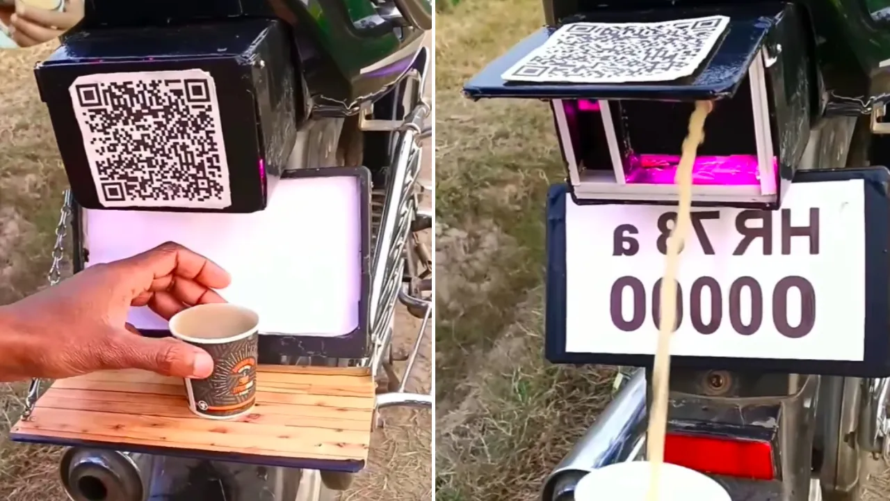 man-turned-bike-into-tea-dispenser-in-haryana-video-viral